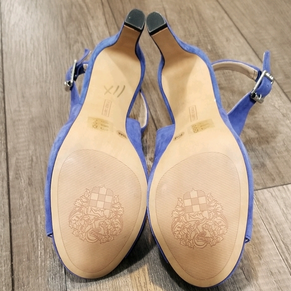 Vince Camuto Blue Suede Ankle Strap Peep Toe Heels - Picture 6 of 8